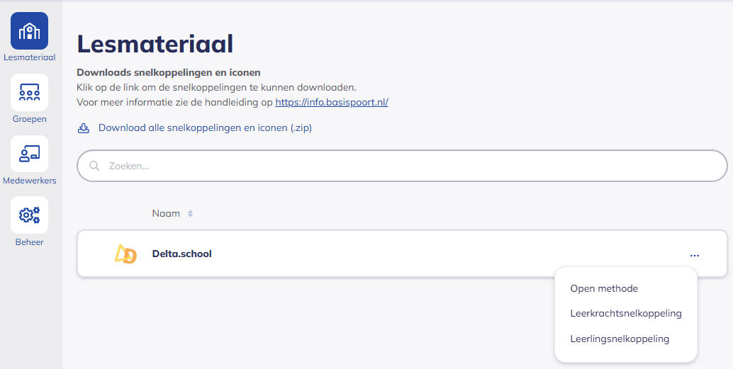 Delta.school zichtbaar in Basispoort en als leerlingsnelkoppeling